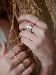 "Liquid Metal" Sterling Silver With 14K Gold Narrow Hammered Band With Seven Diamonds Ring