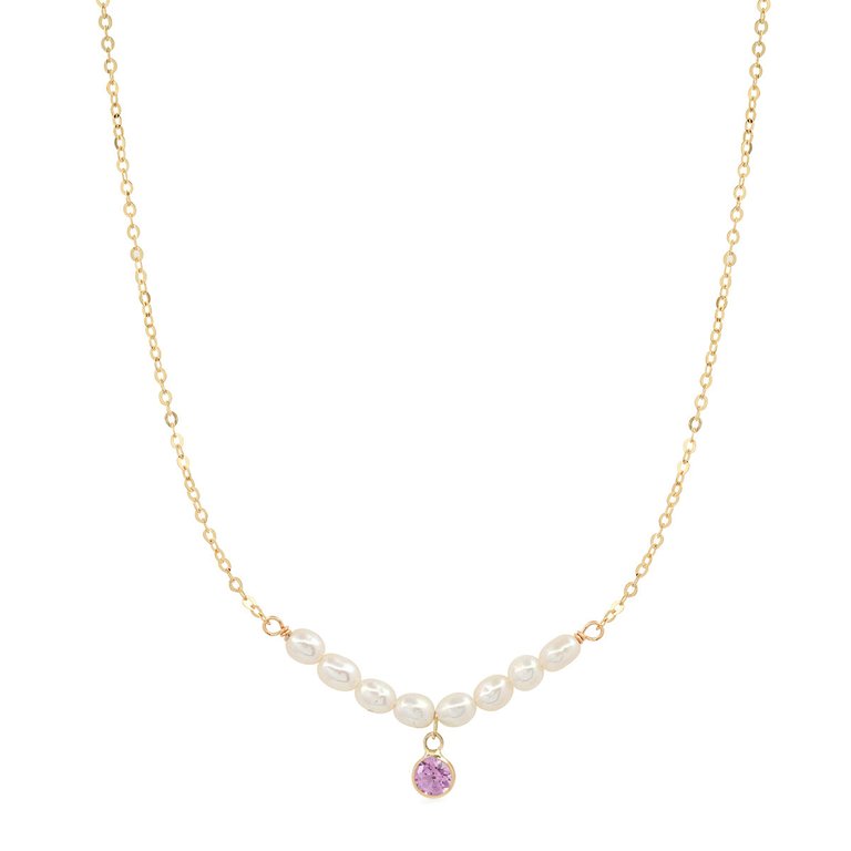 Pearls With Gemstone "Drop" Necklace - Pink Sapphire - Pink Sapphire