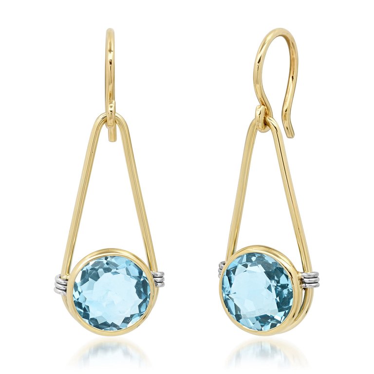 The "Candy Rush" 14K Gold Single Gem Linear Earring - Blue Topaz