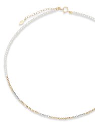 The "Glimmer Choker" With 14K Faceted Gold Beads & Pearl Necklace - Gold