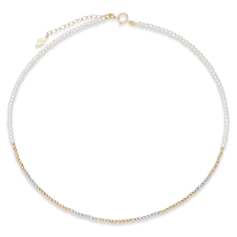 The "Glimmer Choker" With 14K Faceted Gold Beads & Pearl Necklace - Gold