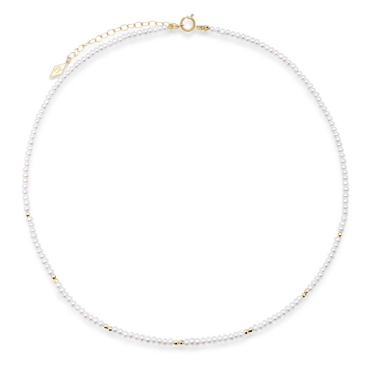 The "Glimmer Choker" With Pearls And Scattered 14K Gold Sparkle Beads - Yellow Gold