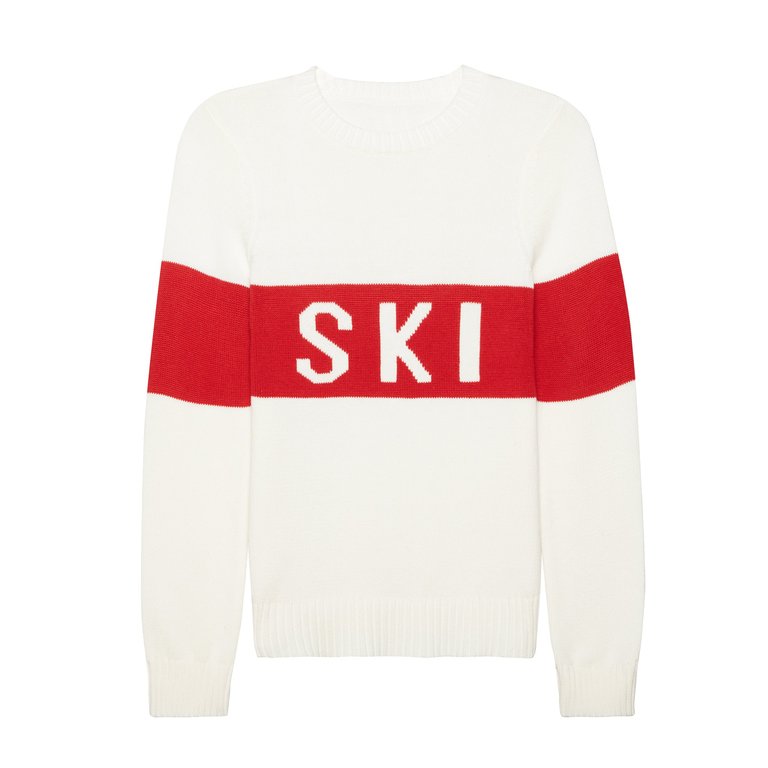 Block Ski Crewneck Sweater - White -  White