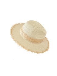 Braided Straw Fringed Panama Hat - ivory