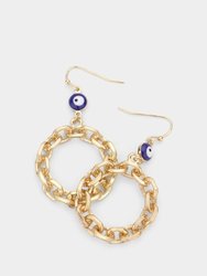 Evil Eye Chain Circle Earrings - Gold