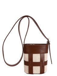 Fabric Grid Shoulder Bag - Brown
