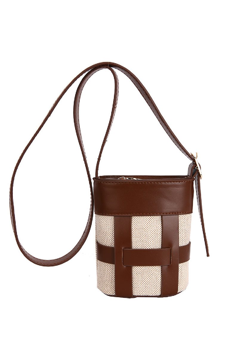 Fabric Grid Shoulder Bag - Brown