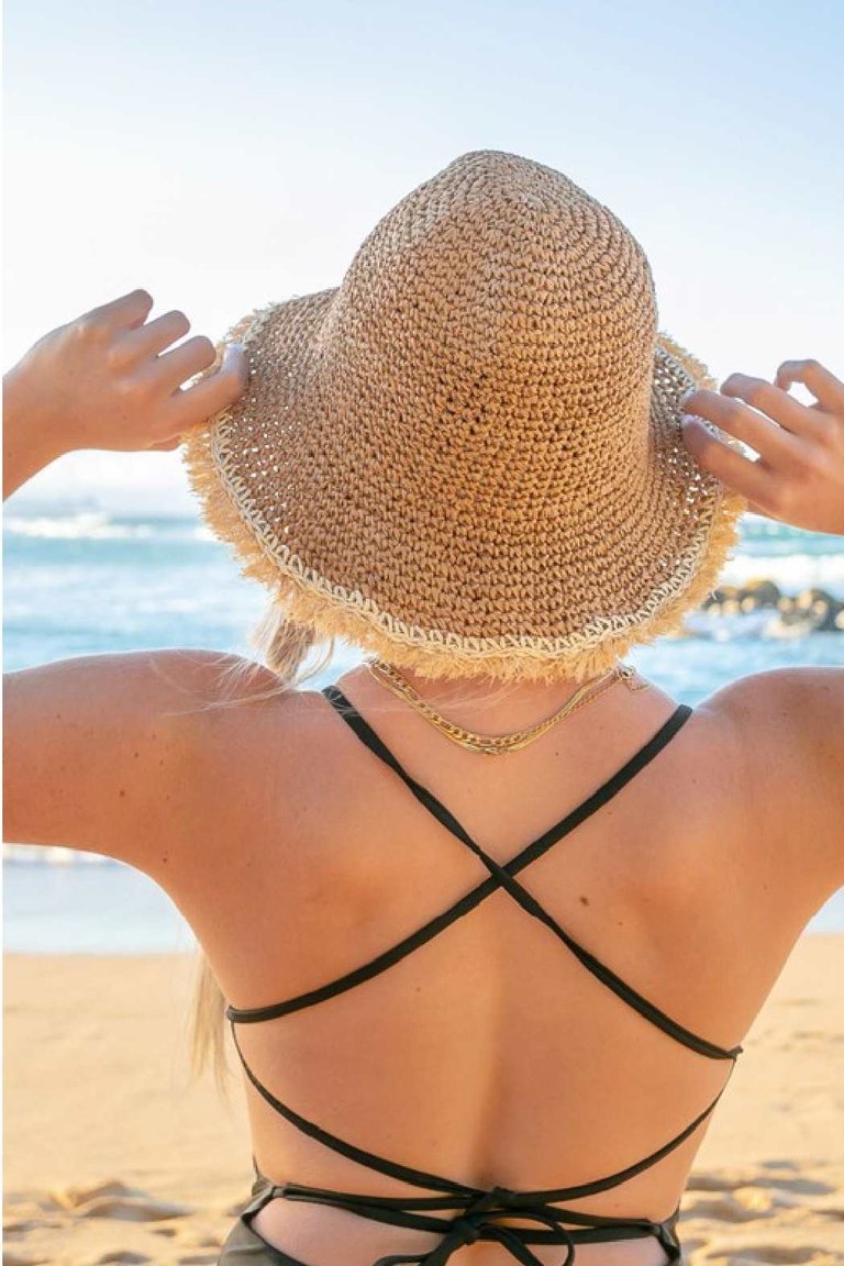 Frayed Edge Straw Bucket Hat - Tan