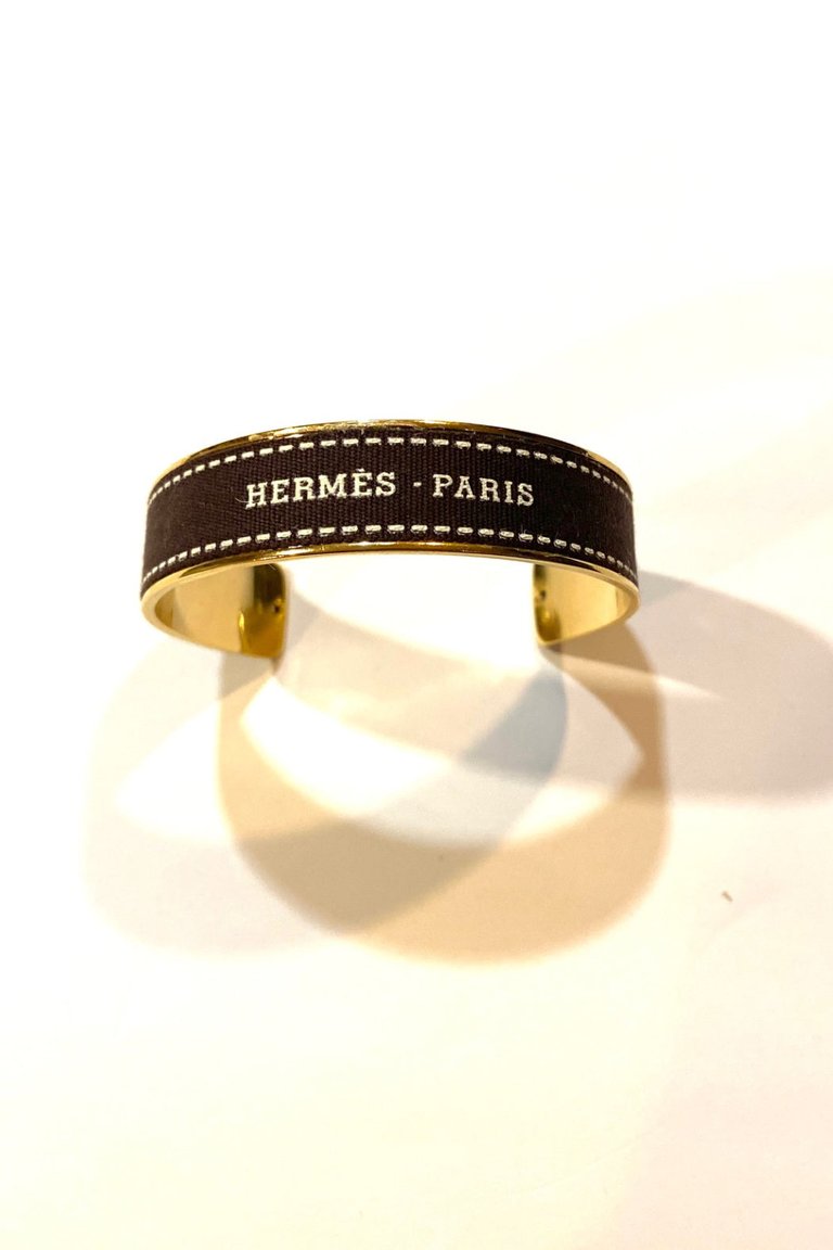 Hermes Brown Ribbon Up-Cycled Cuff Bracelet - Brown