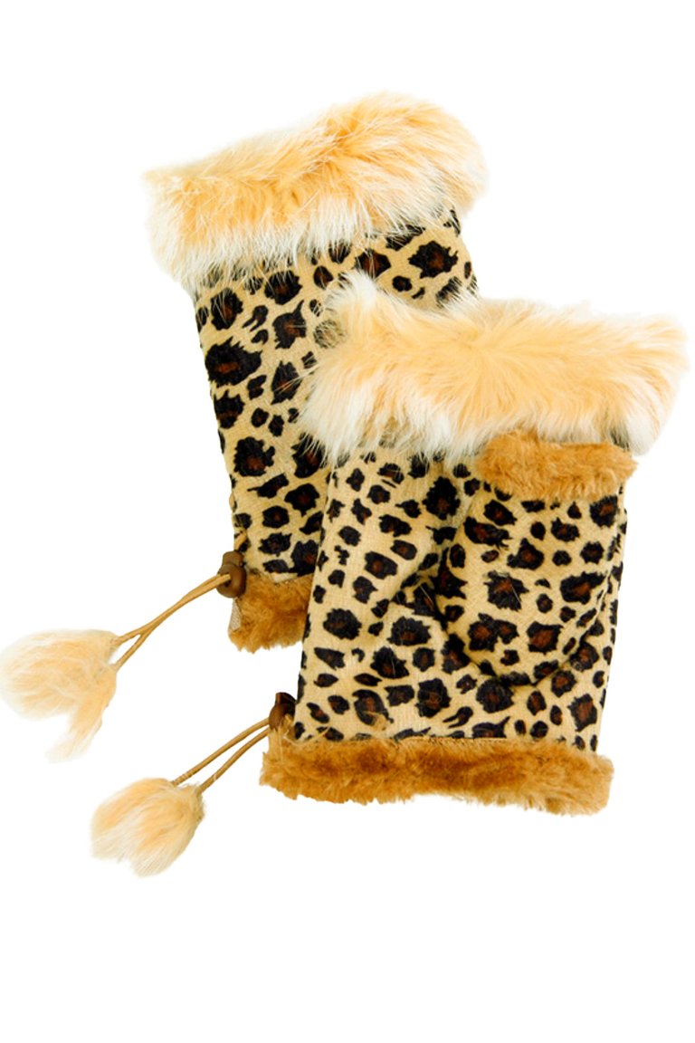 Leopard Fingerless Gloves - Brown
