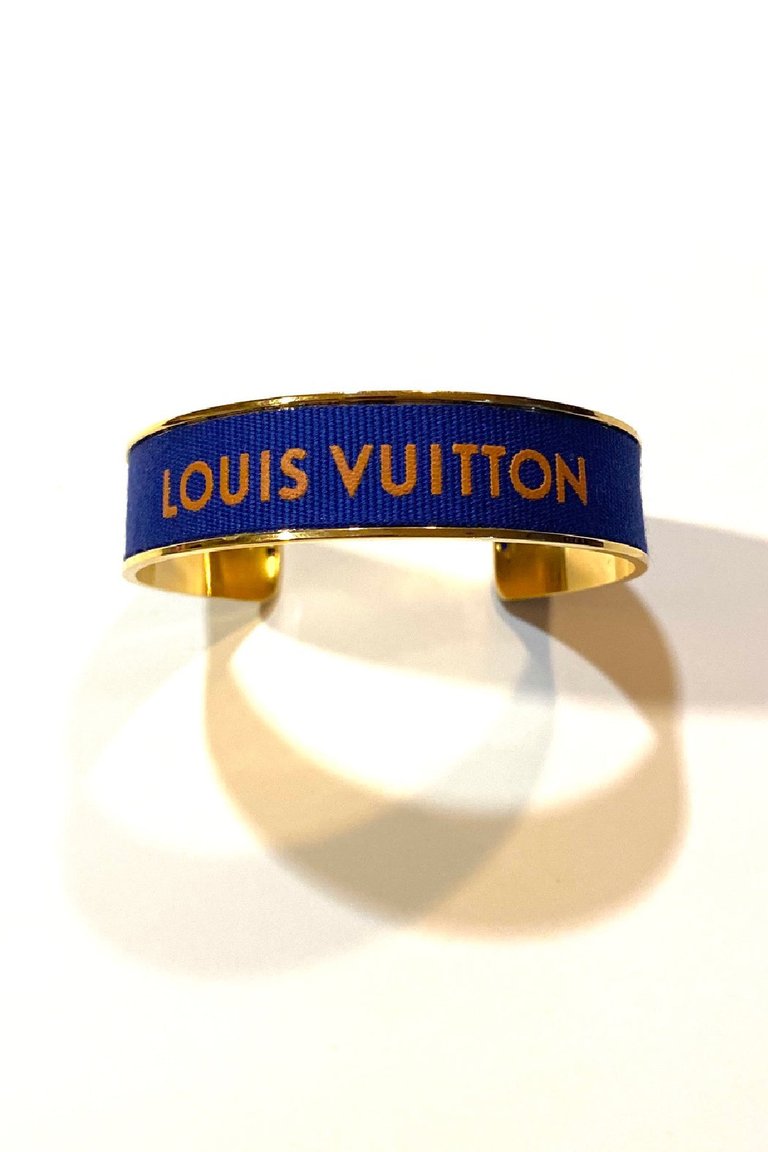 Louis Vuitton Designer Ribbon Upcycled Thin Cuff Bracelet - Gold