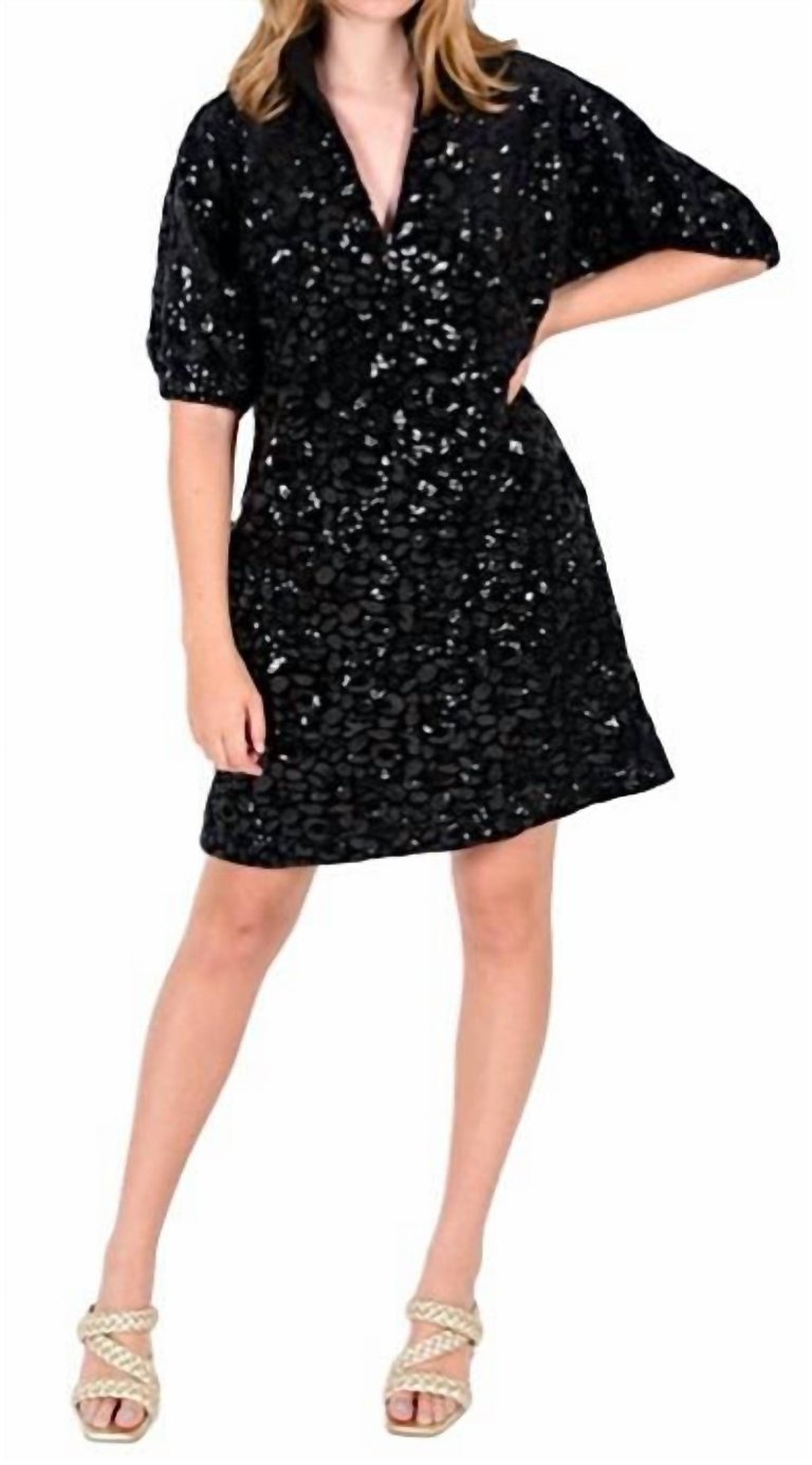 Poppy Sequin Velvet Dress In Black - Black