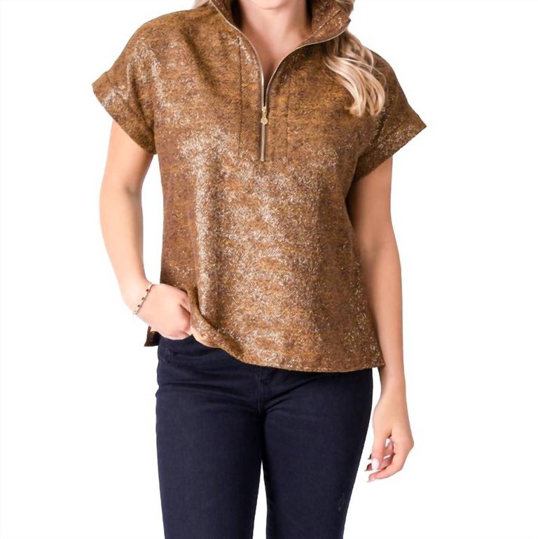 Poppy Tweed Top In Gold Tweed - Gold Tweed