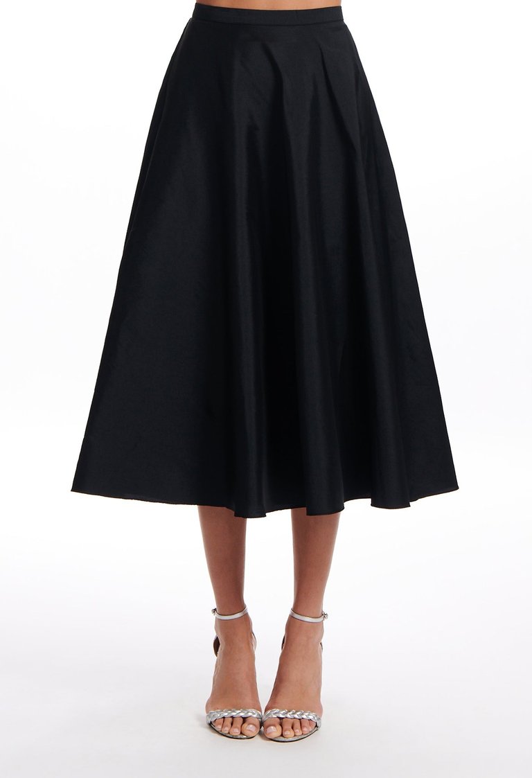 Black A-Line Taffeta Midi Skirt - Black
