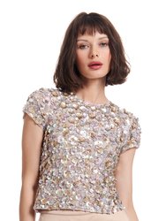 Oyster Crunchy Flower Hand Beaded Top - Oyster