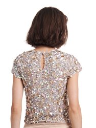 Oyster Crunchy Flower Hand Beaded Top