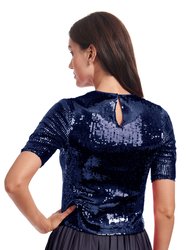 Sequin V-Neck Elbow Sleeve Tee