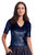 Sequin V-Neck Elbow Sleeve Tee - Navy