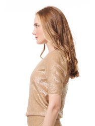 Sequin V-Neck Elbow Sleeve Tee