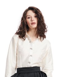 Taffeta Blouse With Crystal Bow Buttons And Sash