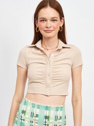 Aubree Button Up Collared Top - Sea Sheel