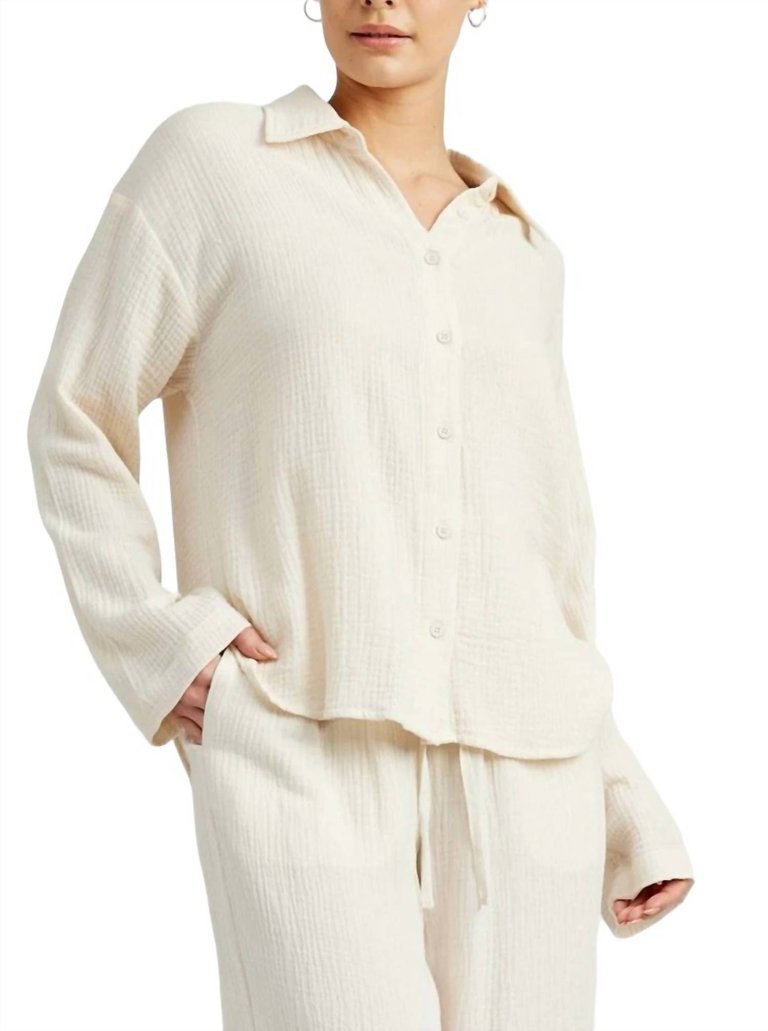 Cotton Gauze Button Up Shirt In Cream - Cream