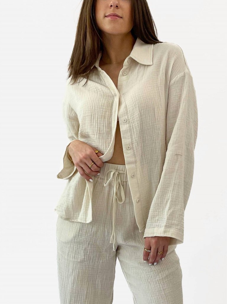 Cotton Gauze Button Up Shirt In Cream