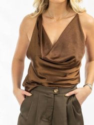 Cowl Neck Backless Silk Cami - Brown