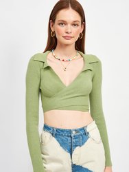Finley Long Sleeve Wrapped Crop Top - Green