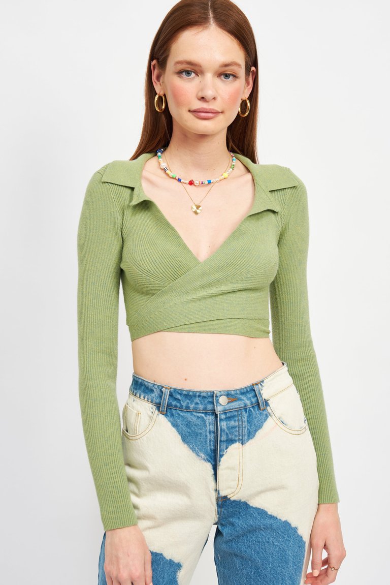 Finley Long Sleeve Wrapped Crop Top - Green