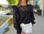 Floral Sheer-Sleeve Blouse In Black