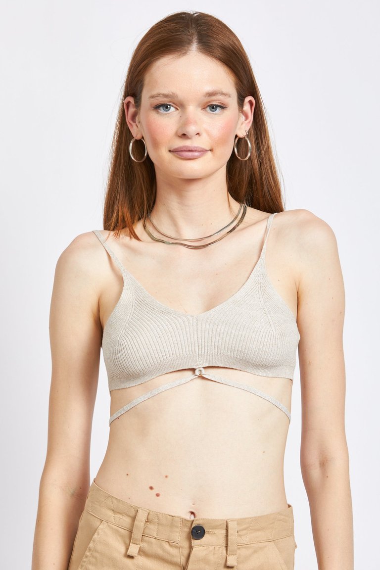 Henley Spaghetti Strap Crop Top - Neutral