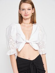 Iselle Tie Front Crop Top - Off-White