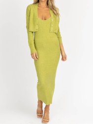 Knit Cardi + Maxi Dress Set - Green