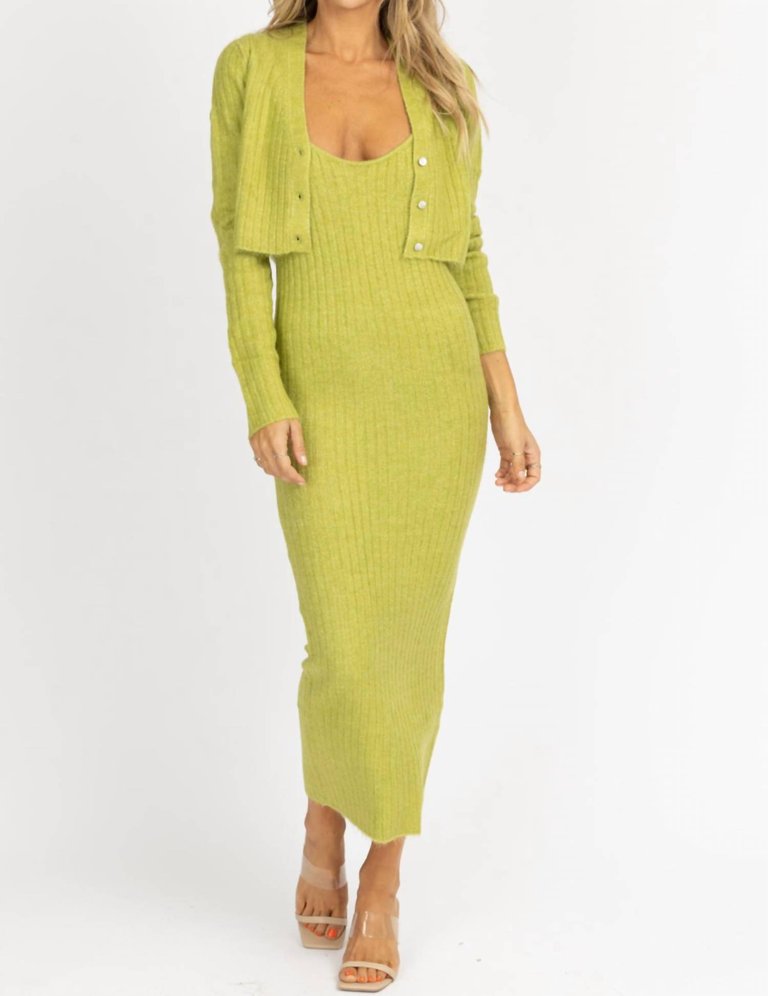 Knit Cardi + Maxi Dress Set - Green