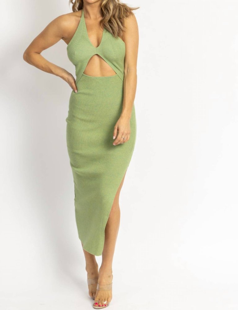 Knit Halter Keyhole Midi Dress - Green