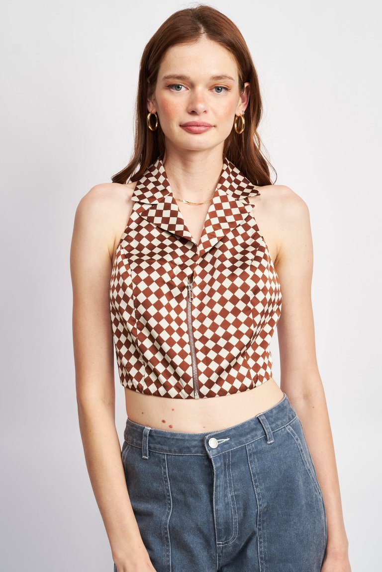 Nina Halter Neck Crop Top - Brown