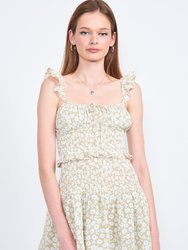 Rya Floral Mini Dress - Pale Olive