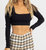 Self Piping Knit Long Sleeve Crop Top - Black