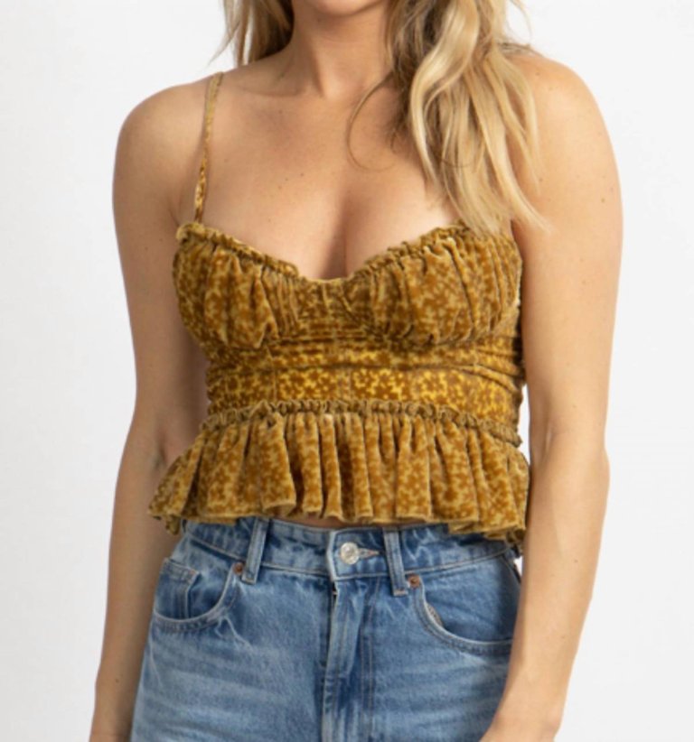 Velour Floral Bustier Top - Gold