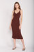 Willa V-Neck Ribbed Midi Dress - Chocolate Brown