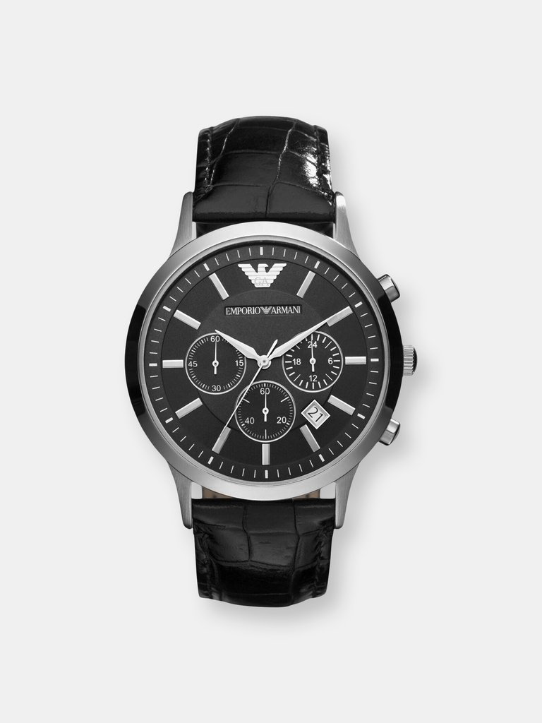 Emporio Armani Men's Renato AR2447 Black Leather Quartz Fashion Watch - Black