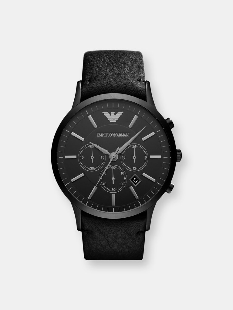 Emporio Armani Men's Renato AR2461 Black Leather Analog Quartz Fashion Watch - Black