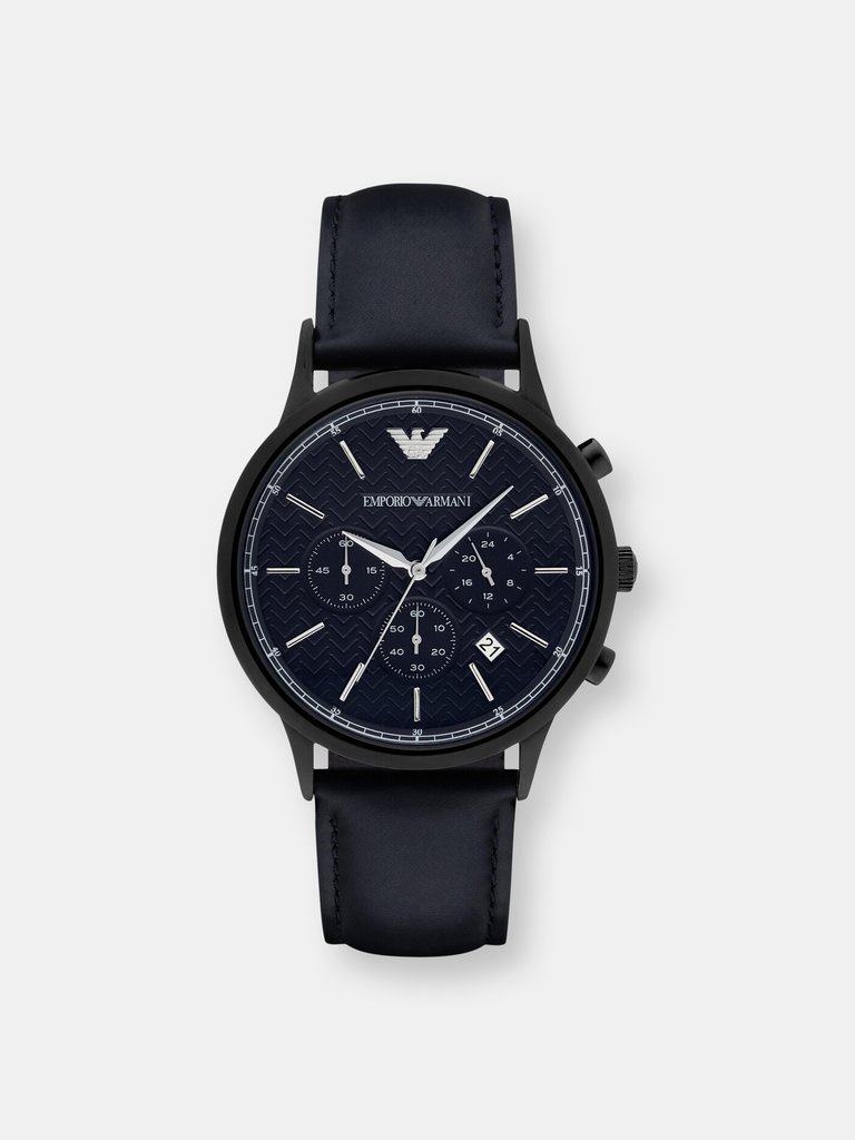 Emporio Armani Men's Renato AR2481 Blue Leather Japanese Quartz Fashion Watch - Blue