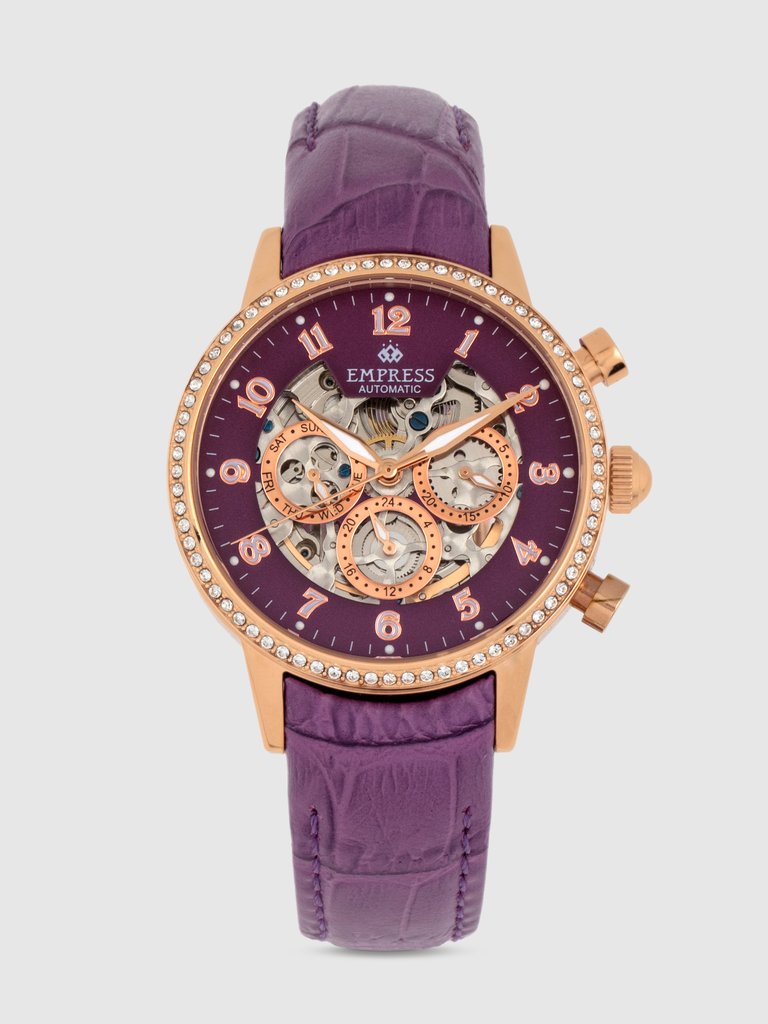 Beatrice 38mm Crocodile Embossed Leather Watch - Rose Gold/Purple