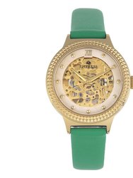 Empress Alice Automatic MOP Skeleton Dial Leather-Band Watch - Green
