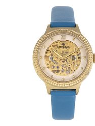 Empress Alice Automatic MOP Skeleton Dial Leather-Band Watch - Blue