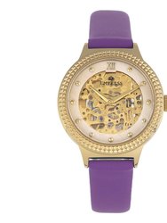 Empress Alice Automatic MOP Skeleton Dial Leather-Band Watch - Purple