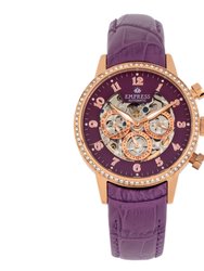 Empress Beatrice Automatic Skeleton Dial Leather-Band Watch w/Day/Date - Rose Gold/Purple