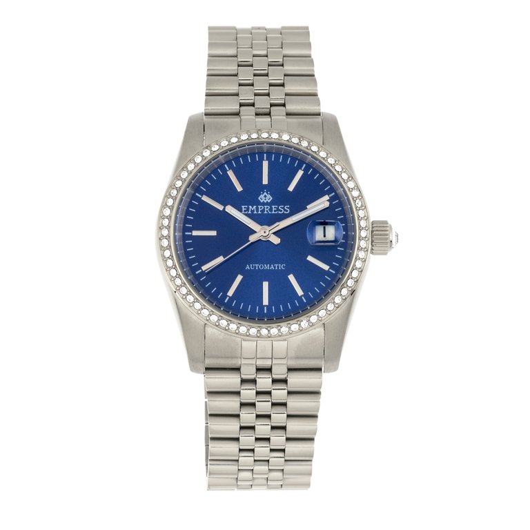 Empress Constance Automatic Bracelet Watch w/Date - Silver/Blue